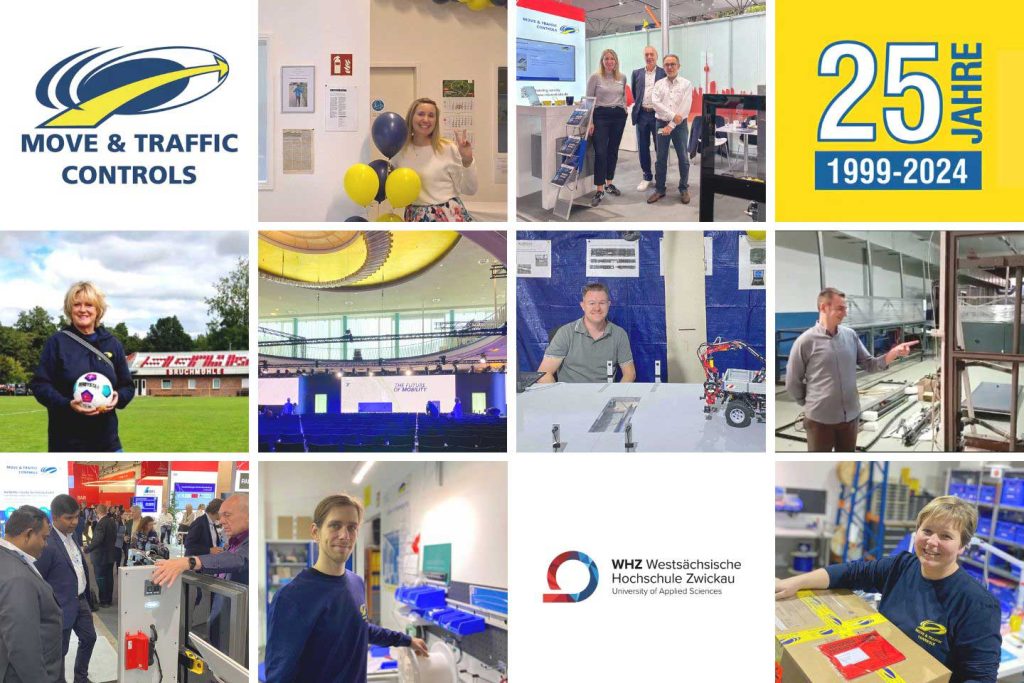 Photo collage with logos and pictures of business as well as employees of Move & Traffic Controls GmbH for Review and Outlook 2025 in the traffic safety industry